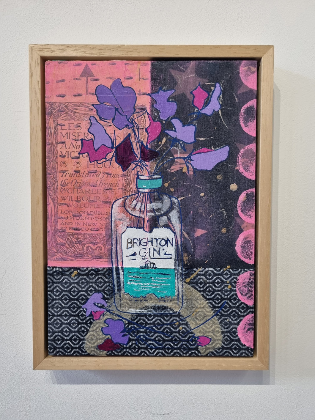Pam Glew - Sweet peas in a Brighton Gin Bottle - Original Framed