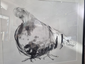 Benedict Gubb -Leaning Pigeon Charcoal on paper  - Framed