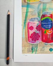Load image into Gallery viewer, Pop Cans in Orange and Reds 40x40 cm Small Print - Pam Glew