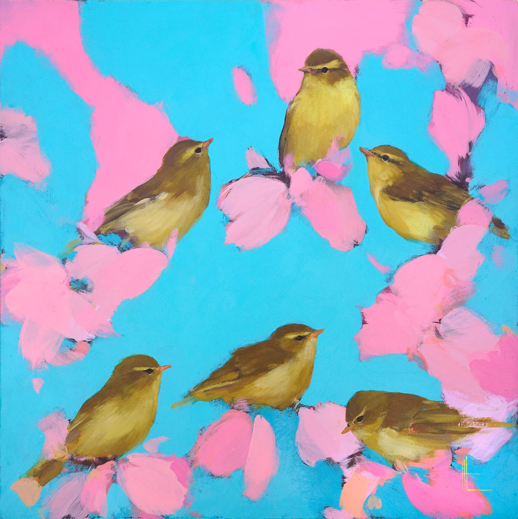 Heidi Langridge - Six Chiff Chaffs in blue and pink
