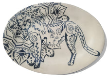 Load image into Gallery viewer, Lucy Corke - Cheetah Mandala stoneware oval plate b/w 30cm