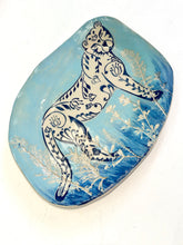 Load image into Gallery viewer, Lucy Corke - Cheetah stoneware Asymmetrical blue with flowers 27x22cm