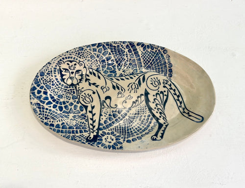 Lucy Corke - Mandala Cheetah Stoneware Oval Plate 30cm