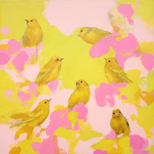 Load image into Gallery viewer, Heidi Langridge - Happy Yellow Birds in Pinks and Yellows - 76 x 76cm