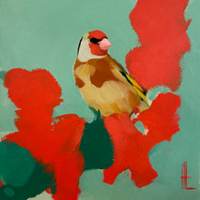 Load image into Gallery viewer, Heidi Langridge - Goldfinch surrounded by Sea Green and Red painting