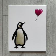 Load image into Gallery viewer, Penguin with Magenta balloon original painting -  Jameson Robinson