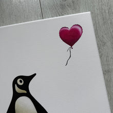 Load image into Gallery viewer, Penguin with Magenta balloon original painting -  Jameson Robinson