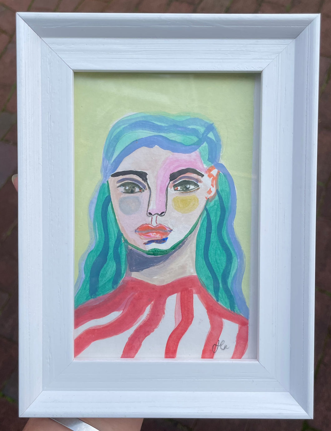 Lena Goodison - Girl with Stripy Blue Hair  - Framed