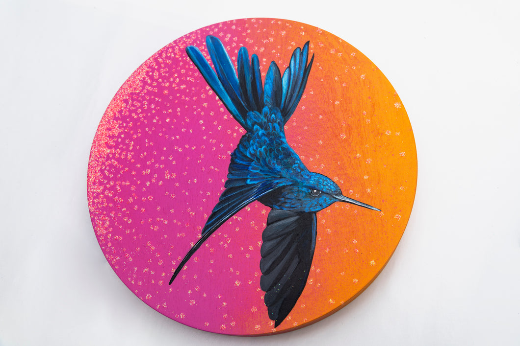Louise McNaught - Royal Sunangel Hummingbird Circular painting