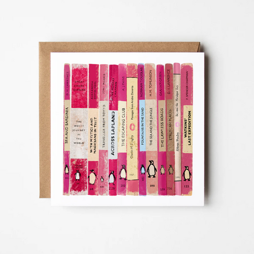 Penguin Travel Pink - blank greetings card - Design Smith