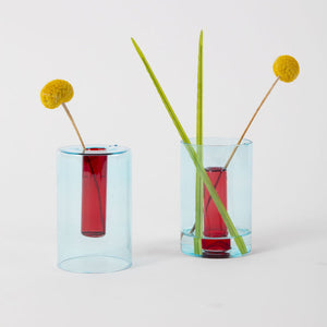 Small reversible glass vase - Blue / Red