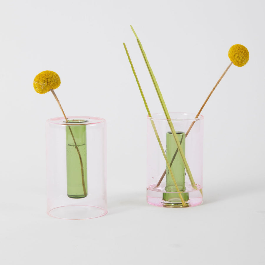 Small reversible glass vase - Pink / Green