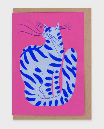 Evermade - Blue Cat with Stripes card - design by Agathe Singer
