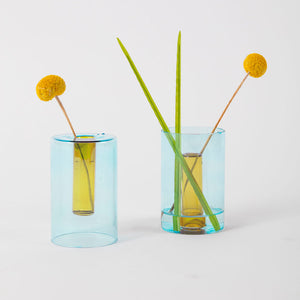 Small reversible glass vase - Blue / Yellow