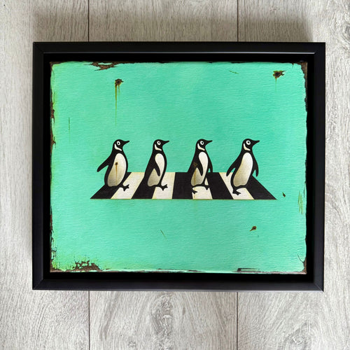 Jameson Robinson - Abbey Road Penguins on Brighton green canvas