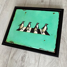 Load image into Gallery viewer, Jameson Robinson - Abbey Road Penguins on Brighton green canvas