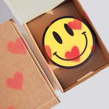 Load image into Gallery viewer, Smiley with hearts - Small Wooden Circular block by Show Pony
