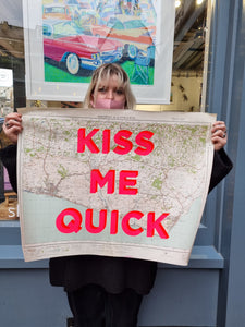 Dave Buonaguidi - Kiss Me Quick screen print on Brighton map Unframed flat 19+