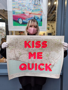 Dave Buonaguidi - Kiss Me Quick screen print on Brighton map Unframed flat 19+