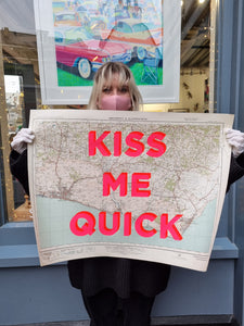 Dave Buonaguidi - Kiss Me Quick screen print on Brighton map Unframed flat 19+