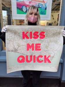 Dave Buonaguidi - Kiss Me Quick screen print on Brighton map Unframed flat 19+