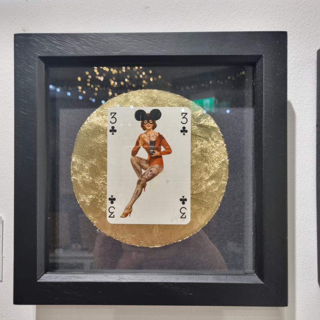 Rugman- 3 Clubs Pin Up playing card framed