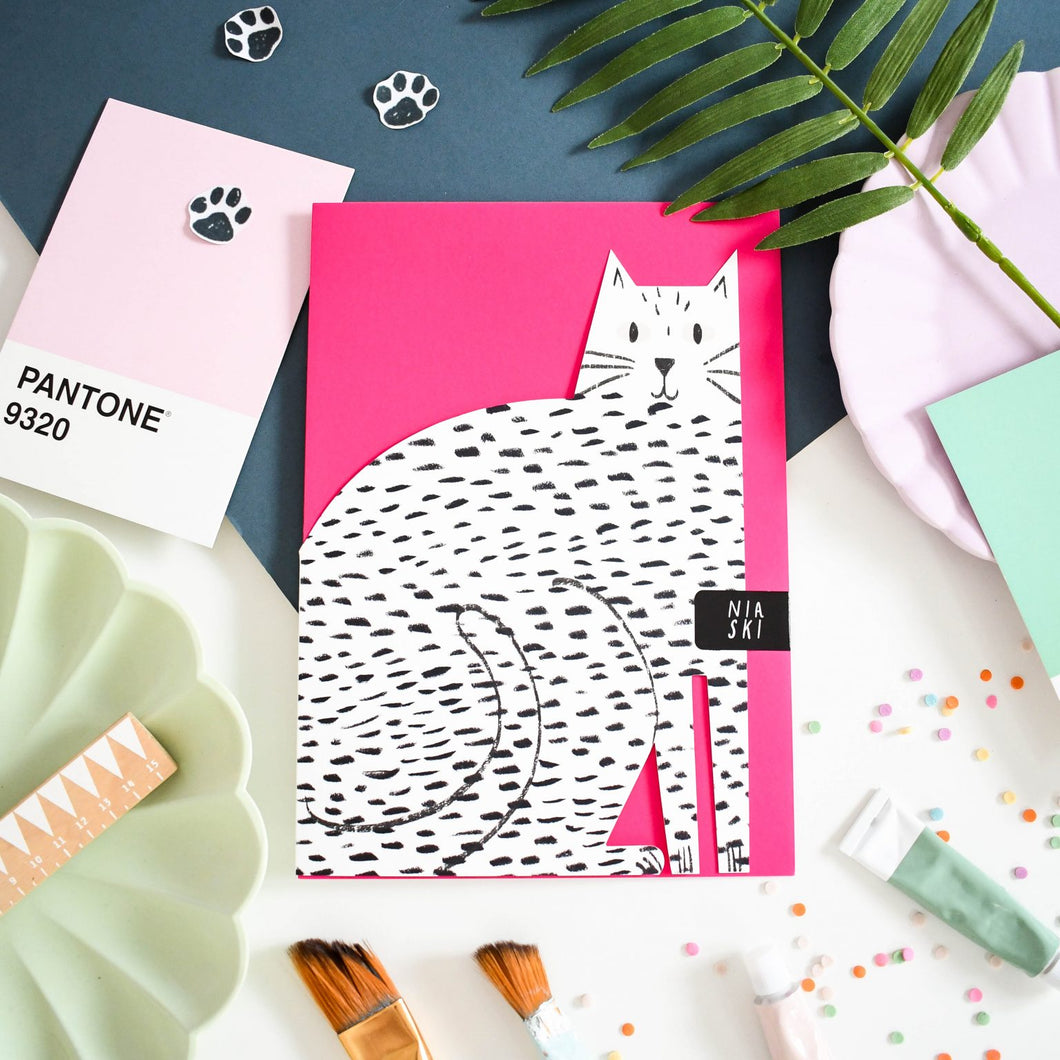 Pencil Cat Cut-out Card - Niaski