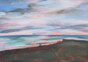 Pam Glew Beach at Dusk with figures oil on panel framed