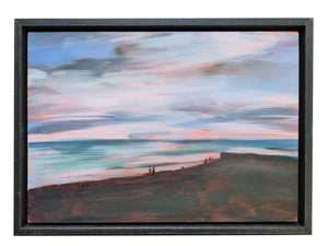 Pam Glew Beach at Dusk with figures oil on panel framed