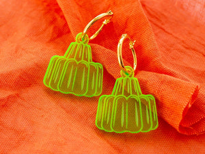 Jelly earrings - two tier with gold filled hoop - Green