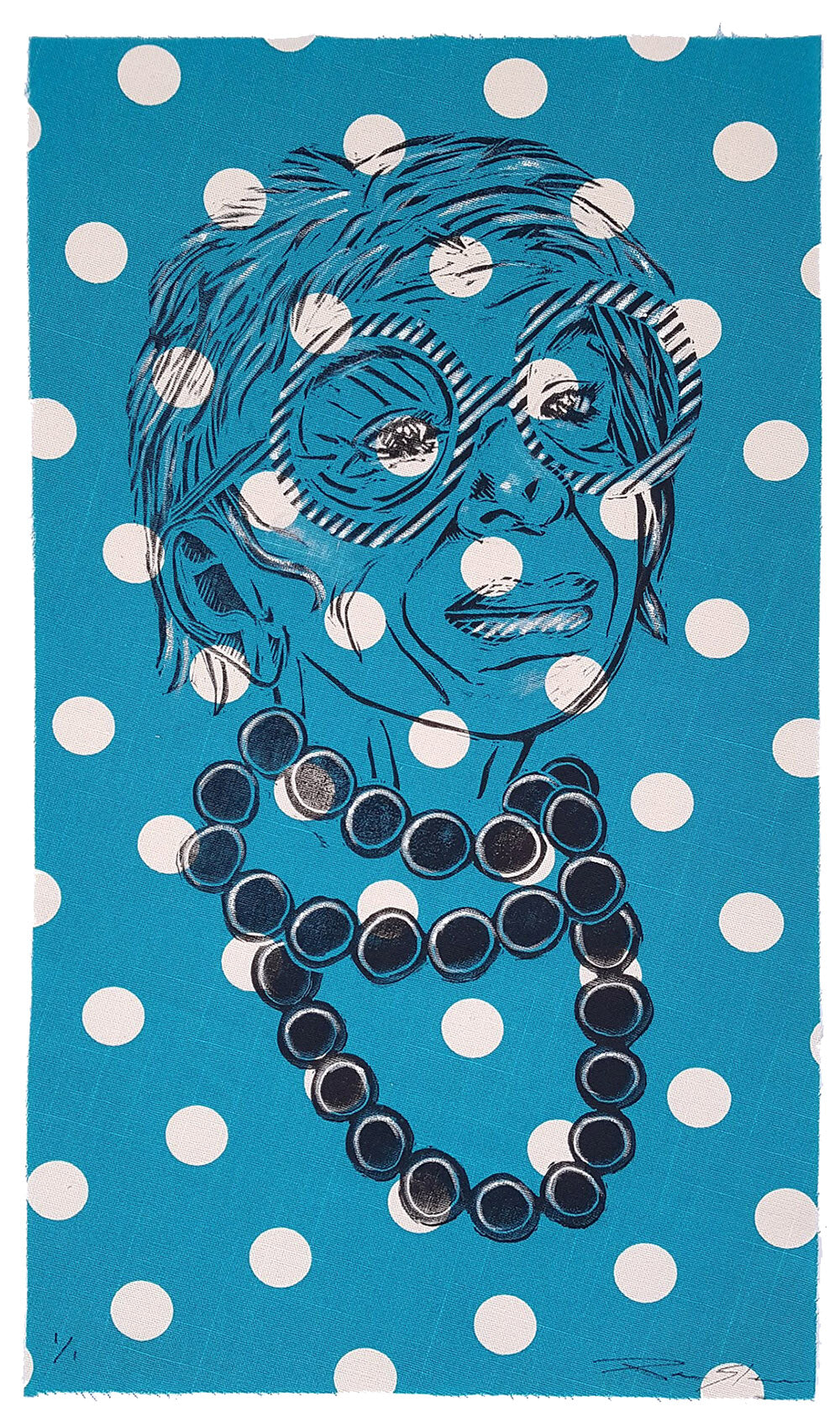 Pam Glew- Iris Apfel Lino Print on fabric