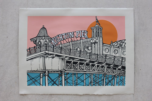 Jo Peel - Brighton Rocks Five Colour Screen Print FRAMED in Black
