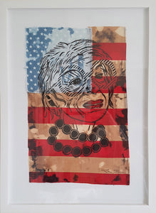 Pam Glew- Iris Apfel Lino Print on flag - Framed